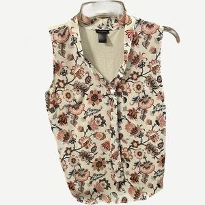Ann Taylor Front Tie Floral Sleeveless Pink Top